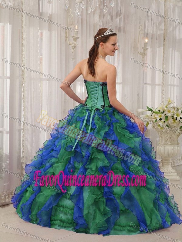 Multi-colored Beaded Sweetheart Appliqued Dress for Quince in Organza