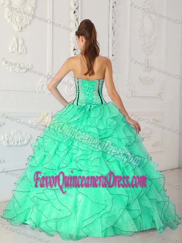 Apple Green Strapless Organza Sweet Sixteen Dresses with Appliques