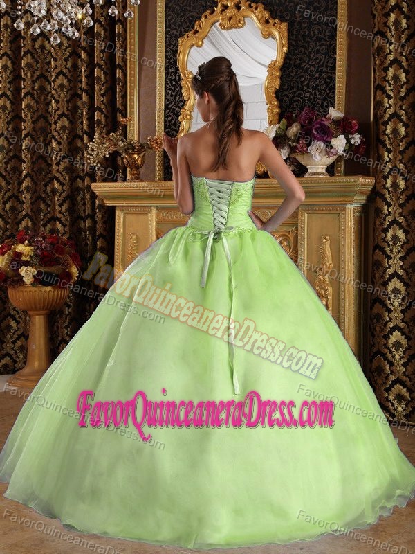 Sweetheart Organza Beaded Yellow Green Quinceanera Gown Dress with Ruche