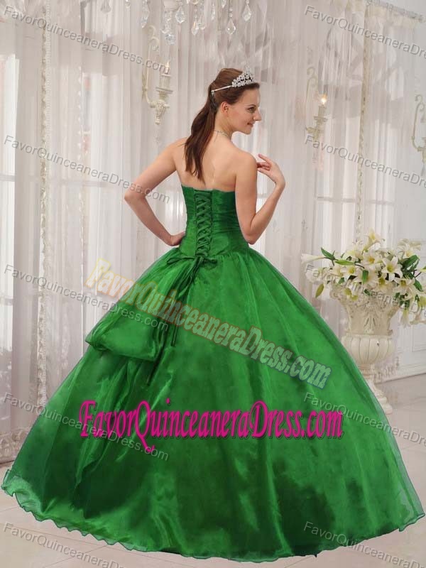 Organza Beaded and Ruched Sweetheart Dress for Quinceaneras in Green
