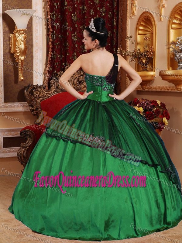 One Shoulder Taffeta and Organza Sweet 16 Dress with Beads and Appliques
