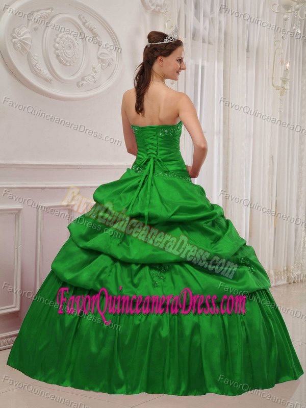 Strapless Taffeta Beaded Green Sweet Sixteen Quinceanera Dress in Green