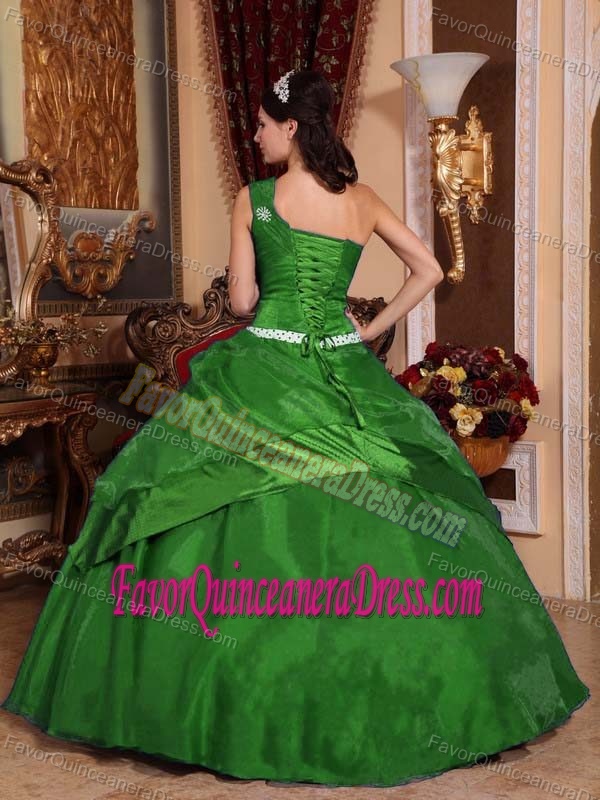 One Shoulder Organza Beaded Sweet Sixteen Quinceanera Dresses in Green