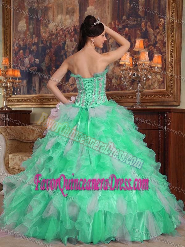 2013 Light Green Strapless Appliqued Dresses for Quinceanera in Organza