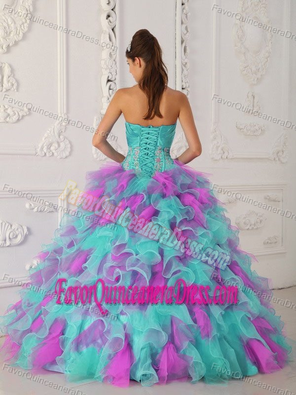 Colorful Strapless Organza Sweet 15 Dresses with Appliques and Flowers