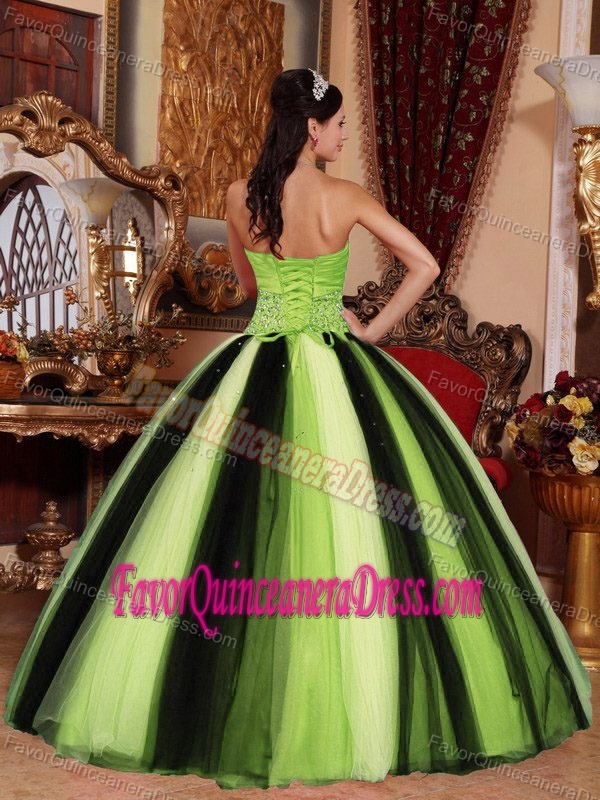 Multi-colored Sweetheart Tulle Ruched Sweet Sixteen Dresses with Beads