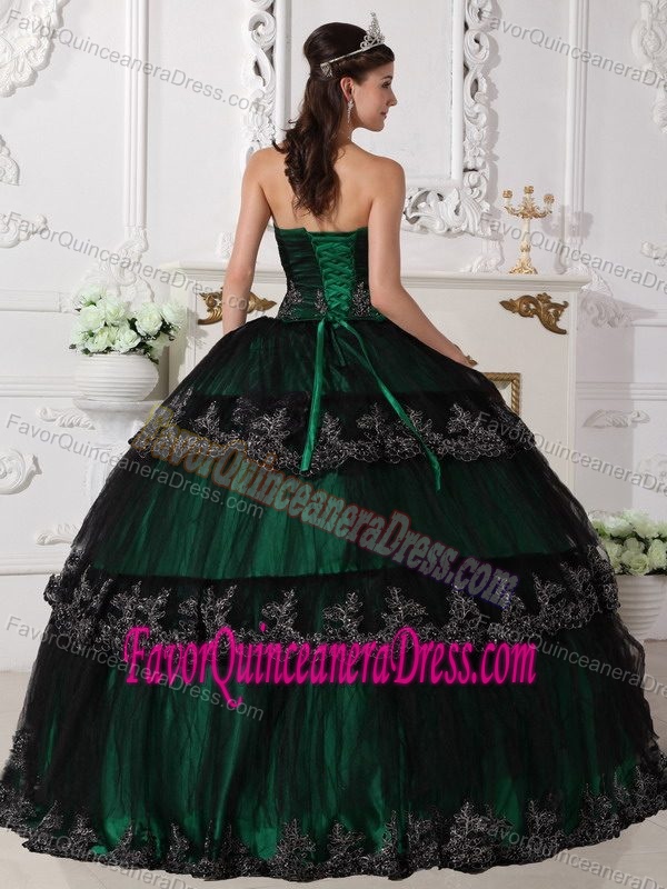 Modest Dark Green Taffeta and Tulle Quinceanera Dresses with Appliques