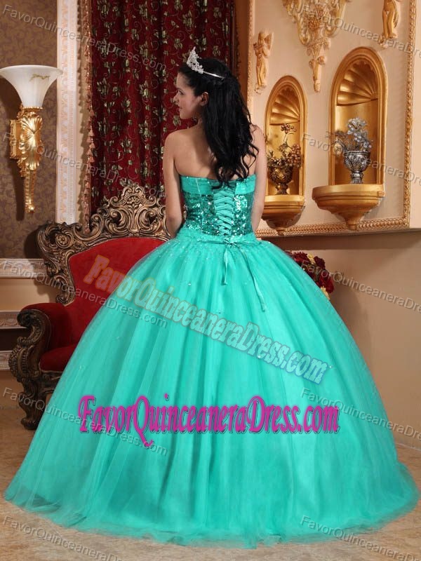 Brand New Sweetheart Teal Tulle Quinceanera Gown Dresses with Sequins