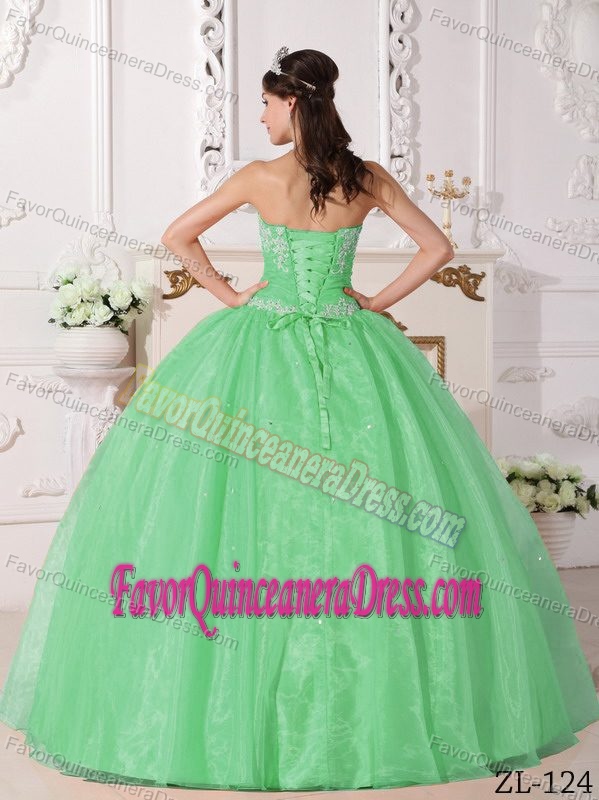 Hot Sale Apple Green Organza Quinceanera Gown Dresses with Appliques