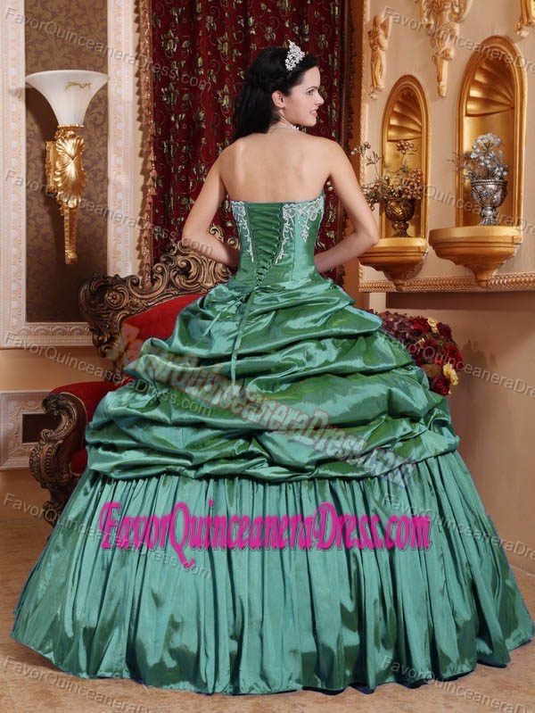 Wholesale Dark Green Quinceanera Gown Dresses with Pick-ups in Taffeta
