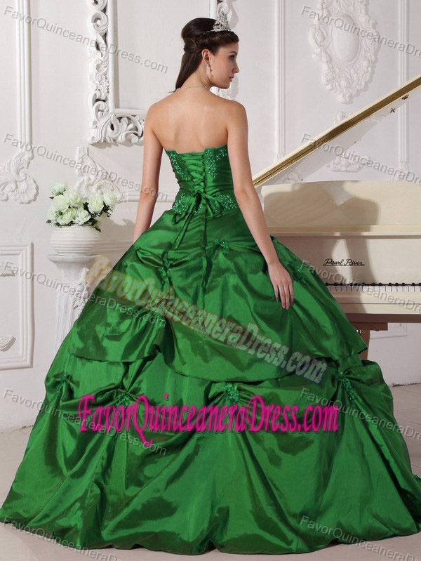 Hot Sale Sweetheart Green Sweet Sixteen Dresses with Pick-ups in Taffeta