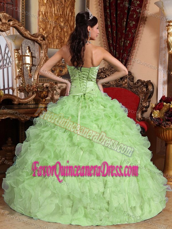 Brand New Yellow Green Organza Quinceanera Gown Dresses with Ruffles