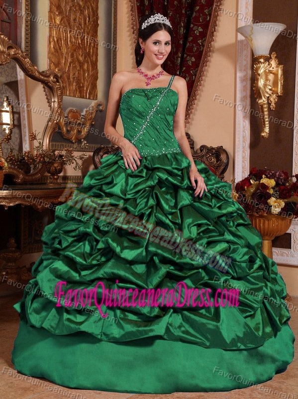 New Style One Shoulder Green Quinceanera Dress with Pick-ups in Taffeta