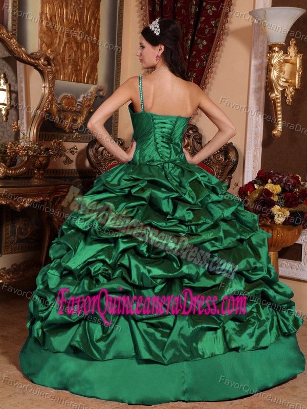 New Style One Shoulder Green Quinceanera Dress with Pick-ups in Taffeta