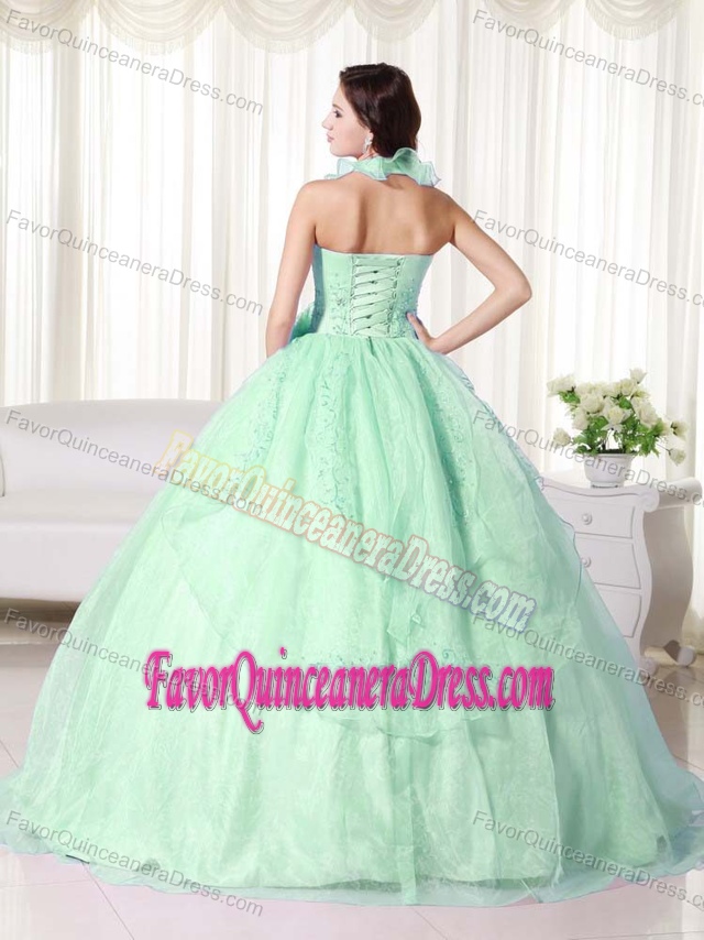 Special Halter Light Green Organza Quinceaneras Dresses with Embroidery