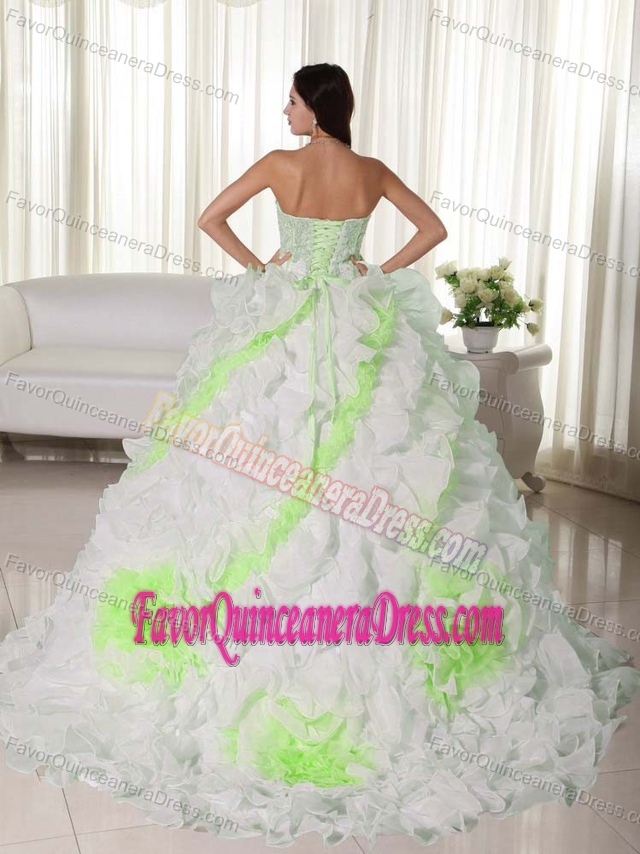 Popular Appliqued Sweetheart Quinceanera Dresses with Ruffles in Organza