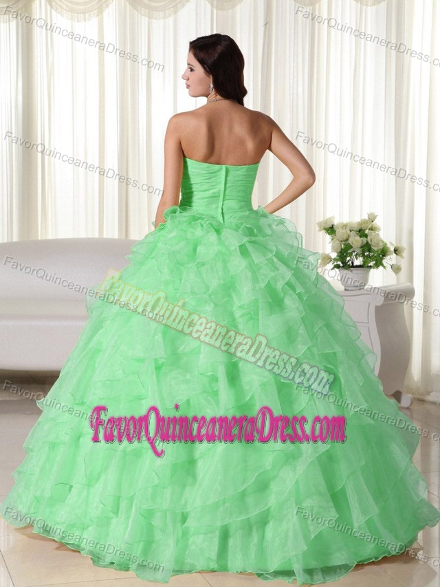 Perfect Sweetheart Apple Green Organza Quinceanera Gowns with Ruffles