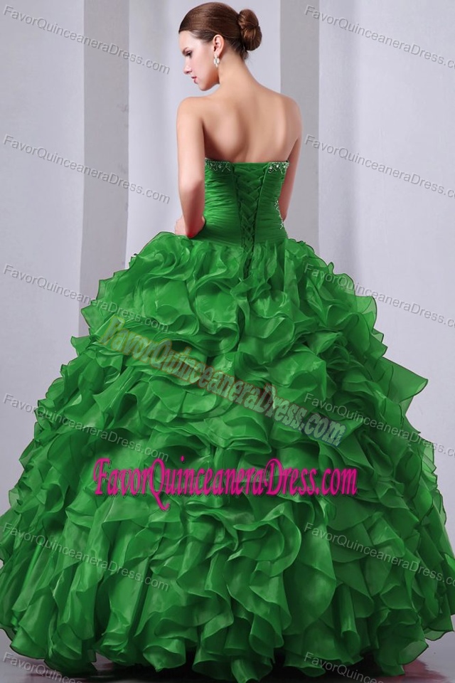 Wholesale Sweetheart Green Organza Dress for Quinceaneras with Ruffles