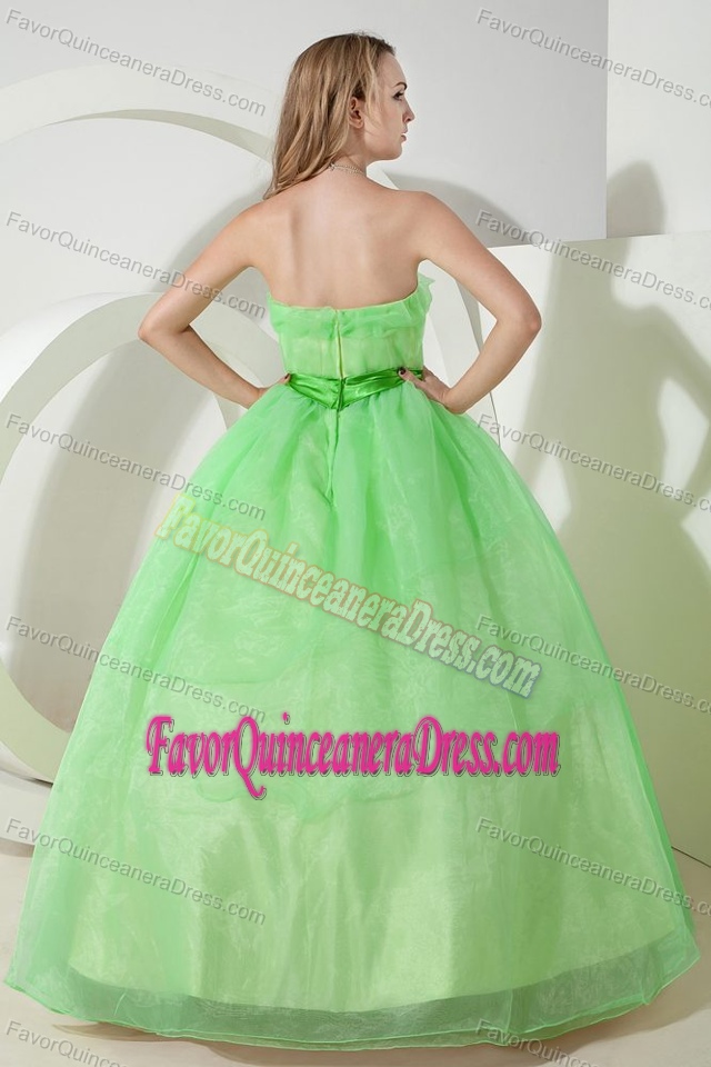 Low Price Strapless Apple Green Full-length Quinceanera Gown in Organza