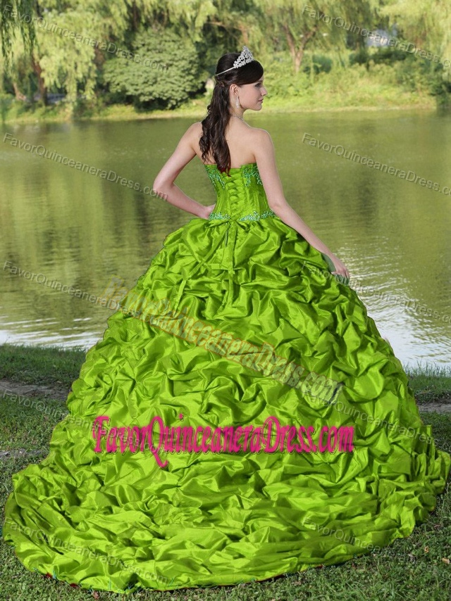 Latest Sweetheart Green Quince Dresses with Ruffles in Taffeta and Organza
