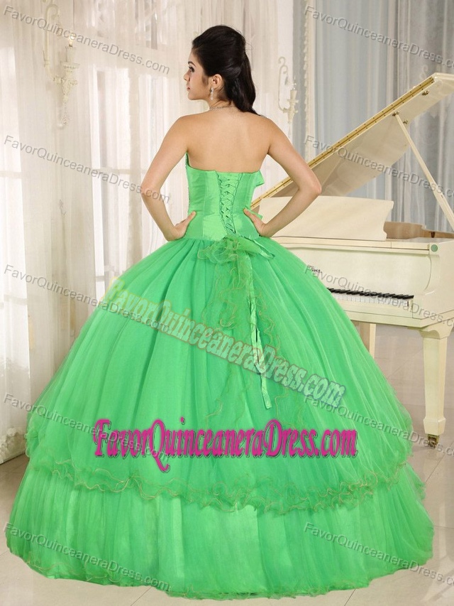 New Style Strapless Green Organza Dress for Quinceanera with Bowknot