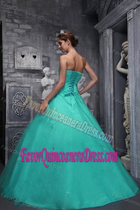Perfect Apple Green Quinceanera Dress with Appliques in Taffeta and Tulle