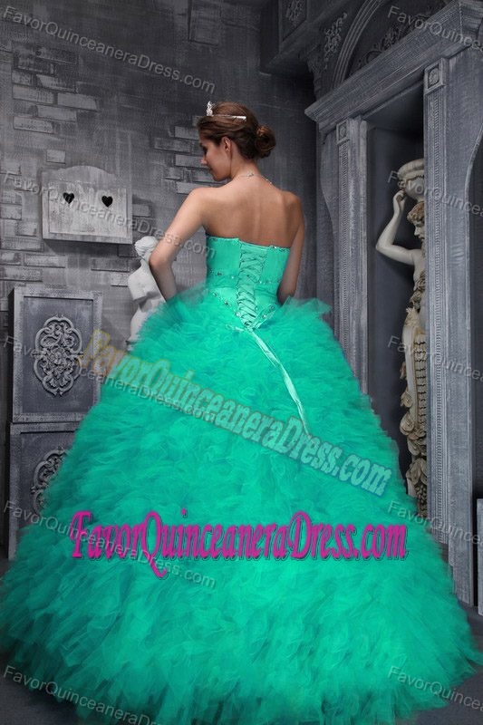 Hot Sale Sweetheart Apple Green Organza Quinceanera Gown with Ruffles
