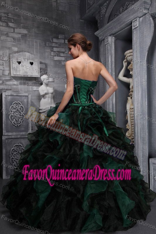 Exclusive Black and Dark Green Organza Quinceanera Gowns with Ruffles
