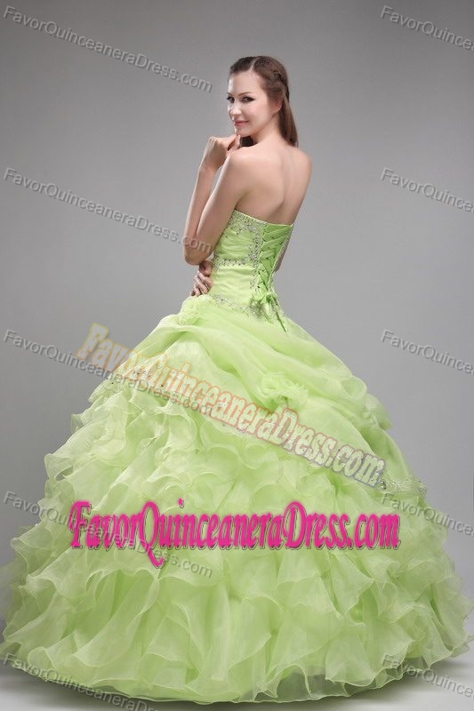 Perfect Strapless Yellow Green Quinceanera Dresses with Ruffles in Organza