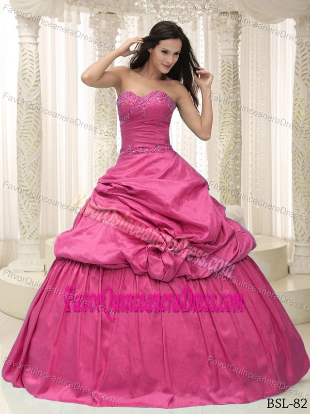 Taffeta Ruffled Sweetheart Dress for Quince with Lace Up Back and Appliques