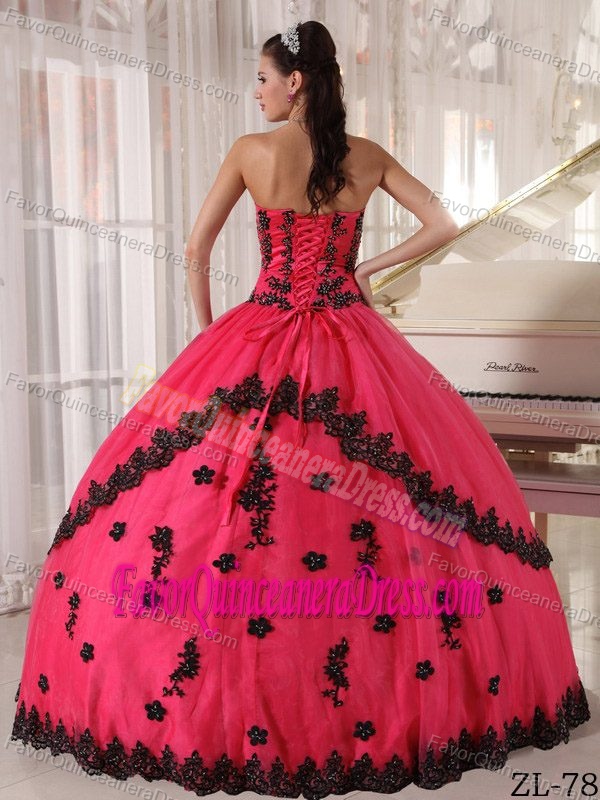 Hot Pink Ball Gown Strapless Sweet Sixteen Quinceanera Dresses with Appliques