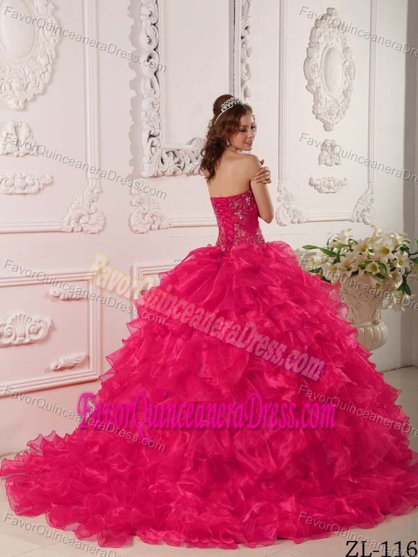 Ruffled Hot Pink Sweet Sixteen Quinceanera Dresses with Brush Train on Sale