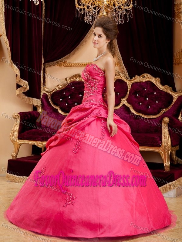 Coral Red V-neck A-line Dress for Quinceanera Made in Taffeta on Sale