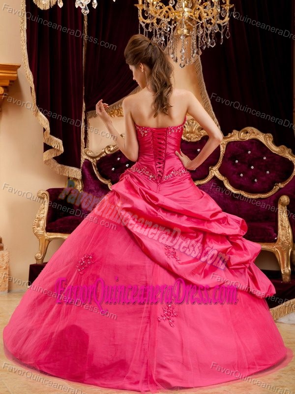 Coral Red V-neck A-line Dress for Quinceanera Made in Taffeta on Sale
