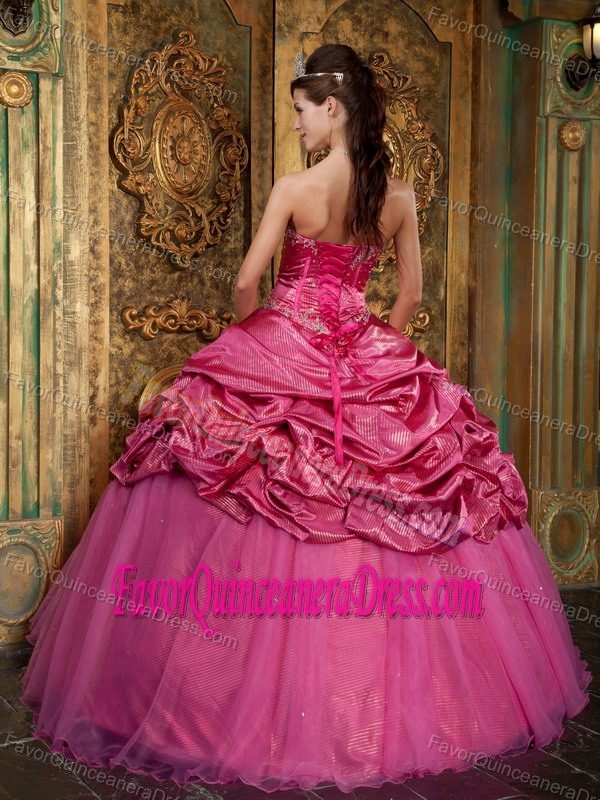 Hot Pink Ball Gown Quinceanera Gown Dresses Made in Taffeta and Organza