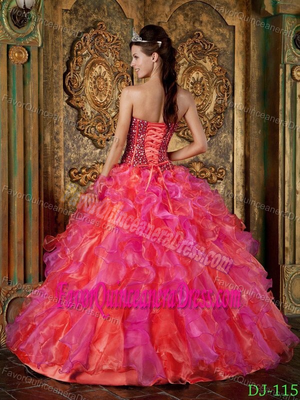 Colorful Ball Gown Strapless Floor-length Organza Dress for Quinceanera