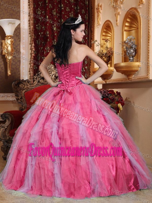 Coral Red Ball Gown Sweetheart Floor-length Tulle Dresses for Quinceanera