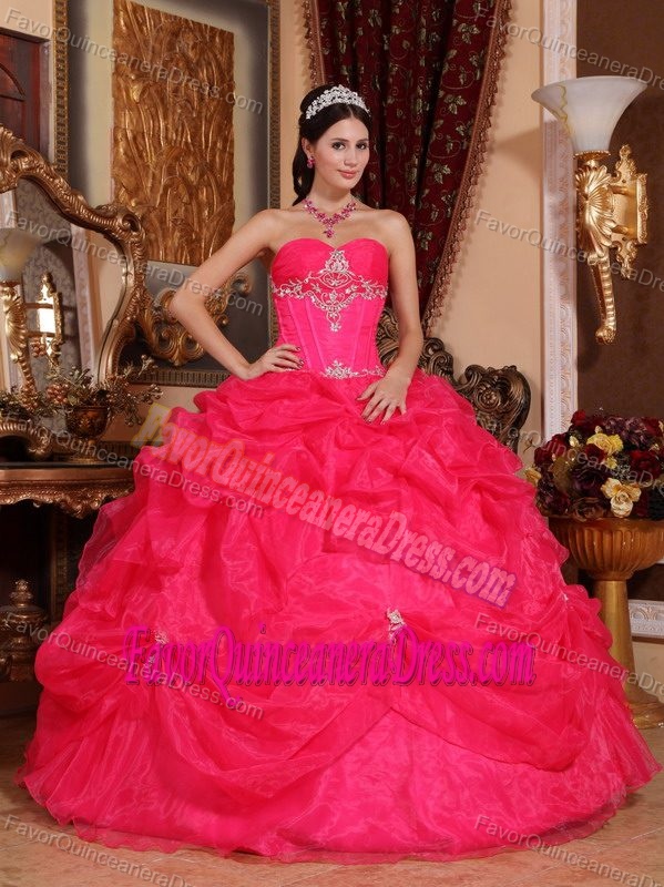 Organza Hot Pink Unique Dress for Quince Embellished with Beading for Cheap