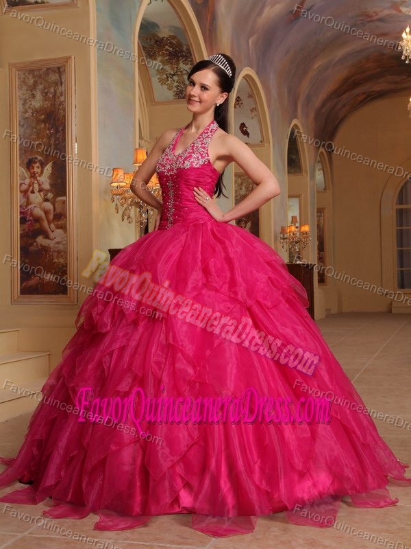 Discount Hot Red Sweet Sixteen Quinceanera Dresses Made in Organza on Sale