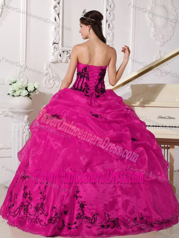 Black and Coral Red Strapless Floor-length Organza Quinceanera Gowns 2013