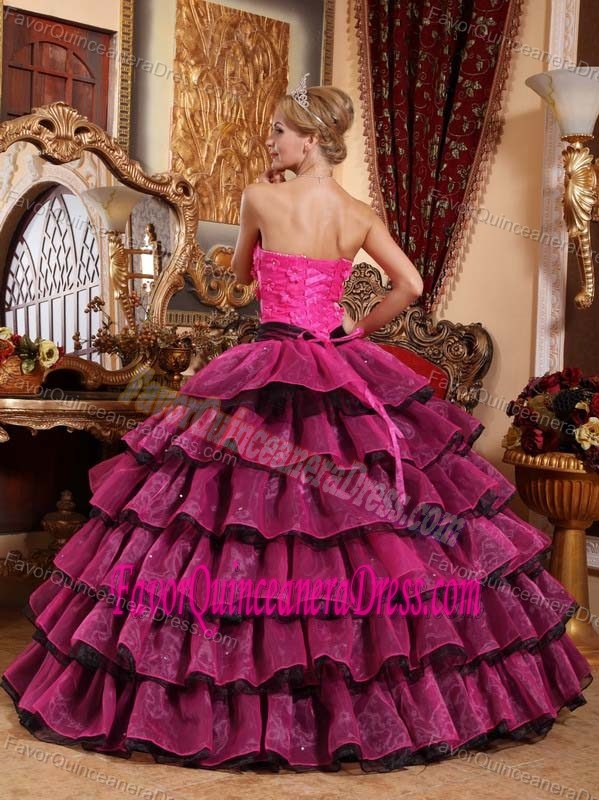 Multi-color Strapless Floor-length Organza Dresses for Quince with Appliques