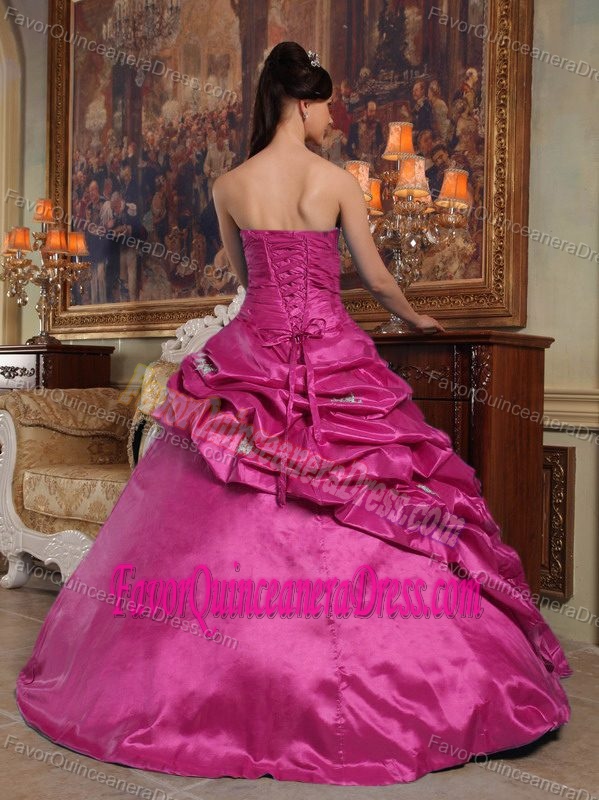 Hot Pink Ball Gown Sweetheart Floor-length Beaded Taffeta Quinceanera Dress