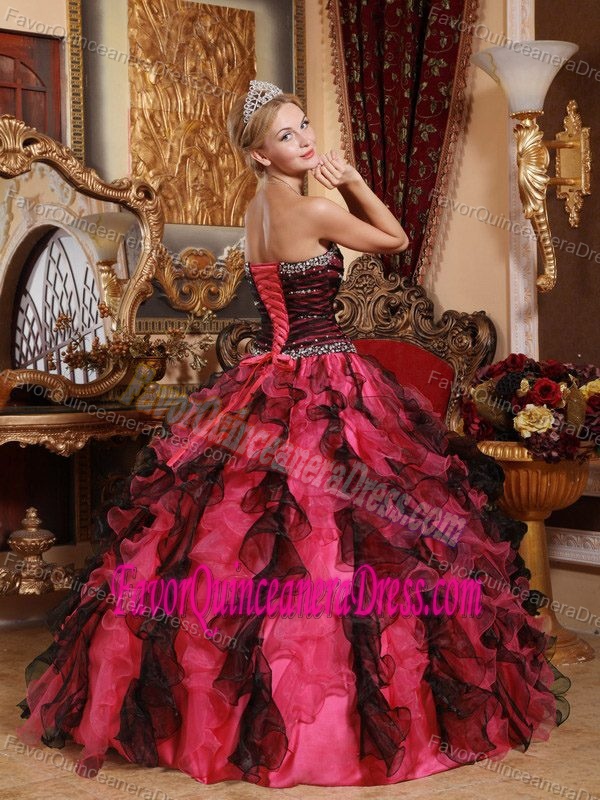 Multi-Color Sweetheart Floor-length Organza Beaded Quinces Dresses with Ruffles