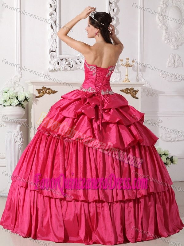 Taffeta Beaded Hot Pink Sweetheart Floor-length Dress for Quinceanera with Ruches