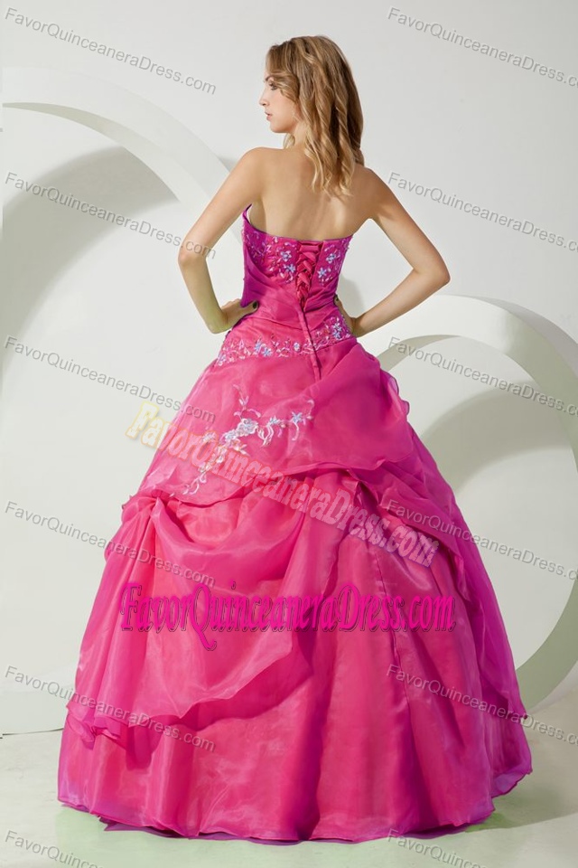 Hot Pink A-line Floor-length Organza Beaded Quinceanera Dress with Sweetheart