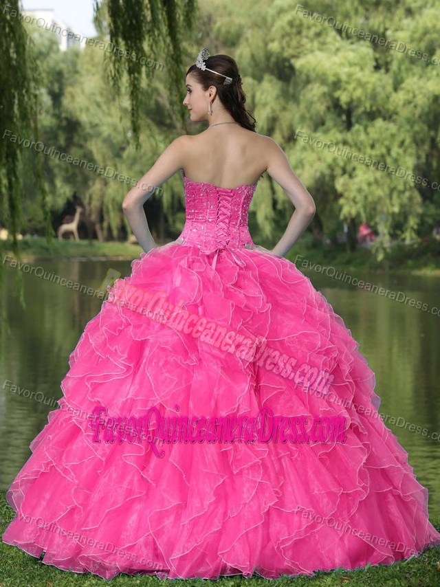 Beaded Ruffles Layered Coral Red Dress for Quinceanera with Sweetheart