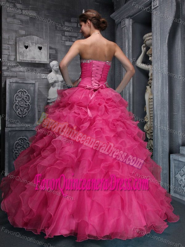 Sweetheart Taffeta and Organza and Appliqued Quince Dresses in Coral Red