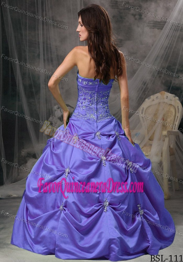 Modest Purple Ball Gown Strapless Taffeta Dress for Quince with Pick-ups