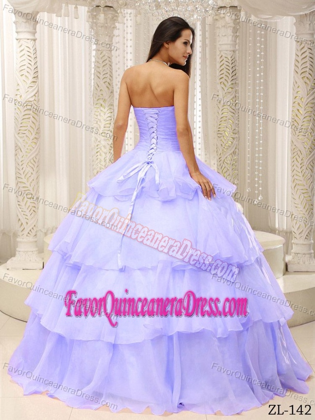 Ruched Bodice and Handmade Flowery Sweet 16 Dress with Ruffles in Lilac