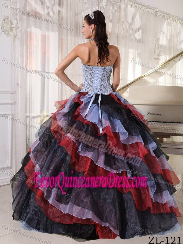 Multi-color Ball Gown Strapless Quinceanera Gown with Beads and Ruffles